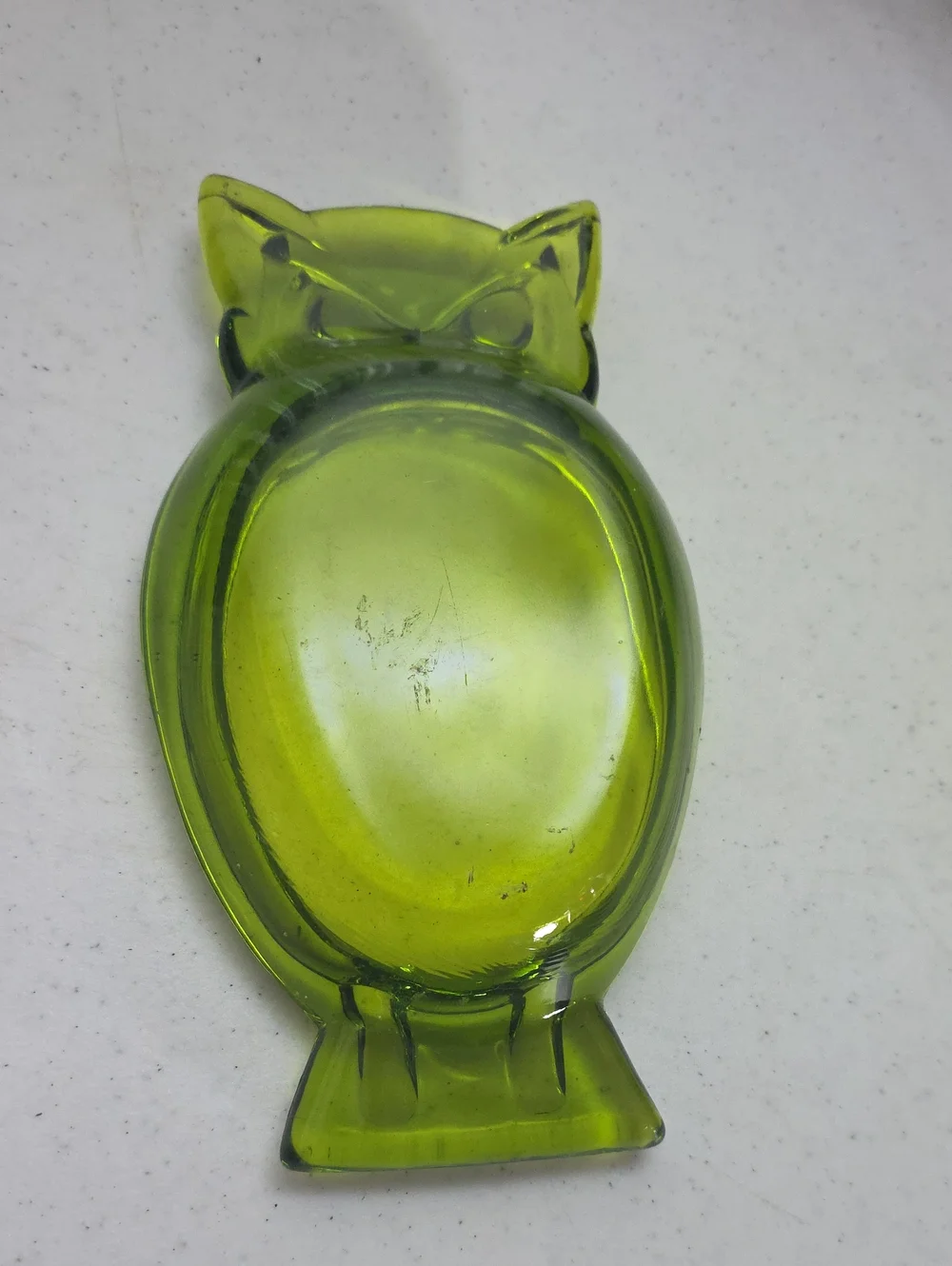 Vintage Green Glass Owl Ashtray